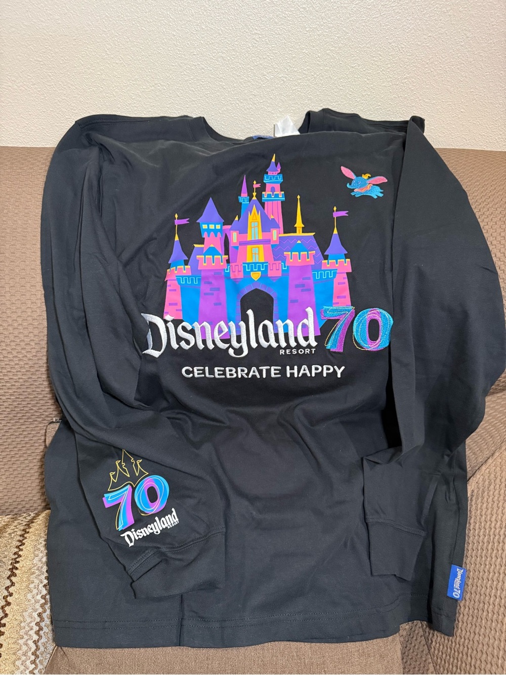 Disney Parks Disneyland 70th Black Long Sleeve Shirt Top L/Large Celebrate Happy